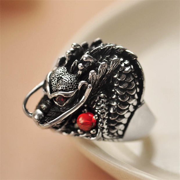 Buddha Stones 925 Sterling Silver Dragon Strength Protection Ring