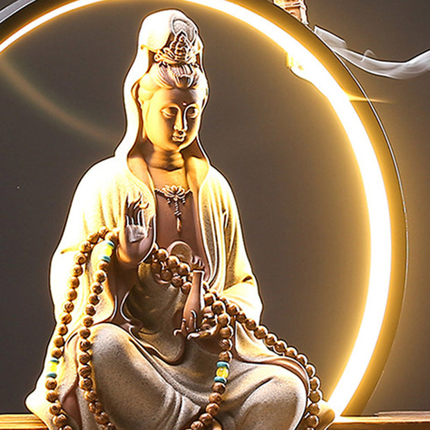 Buddha Stones Buddha Avalokitesvara Ceramic Lotus Relaxation Incense Burner Decoration