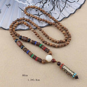 Buddha Stones Tibetan Om Mani Padme Hum Dzi Bead Wenge Wood Necklace Pendant Necklaces & Pendants BS 5