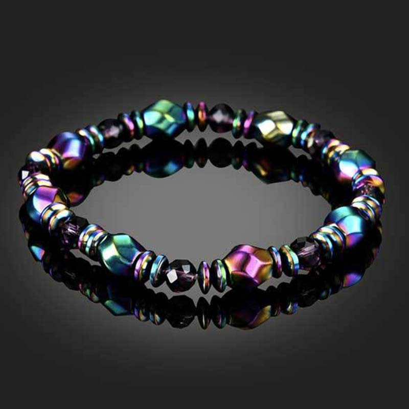 Rainbow Magnetic Hematite Wellness Bracelet Double Strand Buddhastoneshop