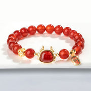 Buddha Stones Year Of The Dragon Natural Red Agate Black Onyx Luck Fu Character Bracelet Bracelet BS 9