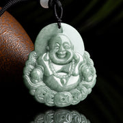 Buddha Stones Laughing Buddha Natural Jade Copper Coin Abundance Necklace Pendant Necklaces & Pendants BS 1