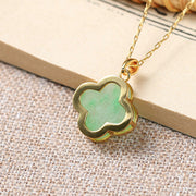 Buddha Stones Four Leaf Clover Jade Pattern Luck Necklace Pendant Necklaces & Pendants BS 4