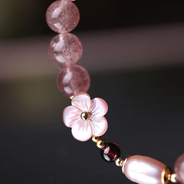 Buddha Stones Strawberry Quartz Peach Blossom Love Bracelet Bracelet BS 5