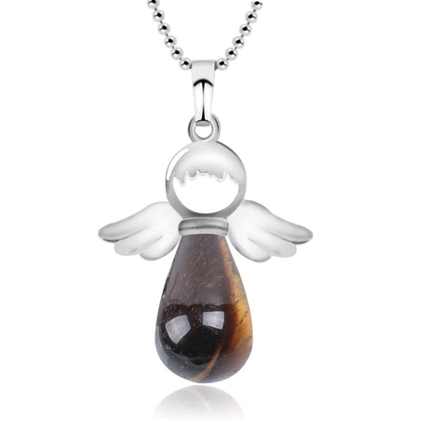 Buddha Stones Little Angel Wings Natural Crystal Luck Necklace Pendant Necklaces & Pendants BS Tiger Eye