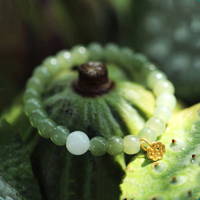 Buddha Stones Jade Lotus Abundance Adjustable Bracelet Bracelet BS Jade