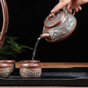 Buddha Stones Auspicious Clouds Dragon Phoenix Chinese Gongfu Tea Set Ceramic Teapot