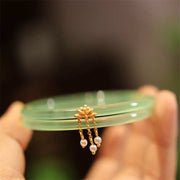 Buddha Stones 925 Sterling Silver Lotus Chalcedony Positive Cuff Bracelet Bangle Bracelet Bangle BS 17