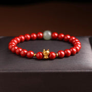 Buddha Stones 999 Gold Year of the Dragon Natural Cinnabar Jade Copper Coin Fu Character Blessing Bracelet Bracelet BS 6mm Red Cinnabar(Wrist Circumference 14-16cm) Dragon Fu Character