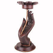 Buddha Stones Hand Pattern Wood Candlestick Home Candle Holder Decoration