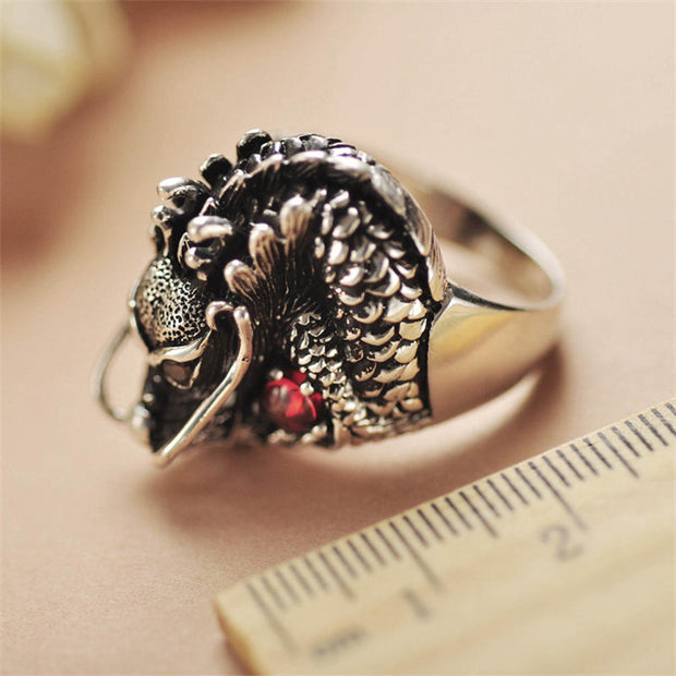 Buddha Stones 925 Sterling Silver Dragon Strength Protection Ring Ring BS 4