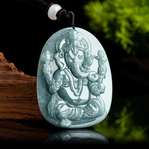 Buddha Stones Natural Jade Ganesh Ganpati Elephant Protection Amulet Necklace Pendant Necklaces & Pendants BS 2