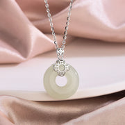 Buddha Stones 925 Sterling Silver Natural Hetian White Jade Chalcedony Coin Peace Buckle Luck Necklace Pendant Necklaces & Pendants BS Hetian Jade(Prosperity♥Abundance) Silver