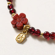 Buddha Stones 14K Gold Natural Garnet Cinnabar Flower Calm Bracelet Bracelet BS 4