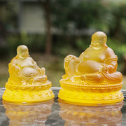 Buddha Stones Handmade Laughing Buddha Figurine Liuli Crystal Art Piece Wealth Statue Home Decoration