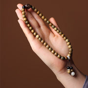Buddha Stones Green Sandalwood Bodhi Seed Lotus Soothing Double Wrap Bracelet