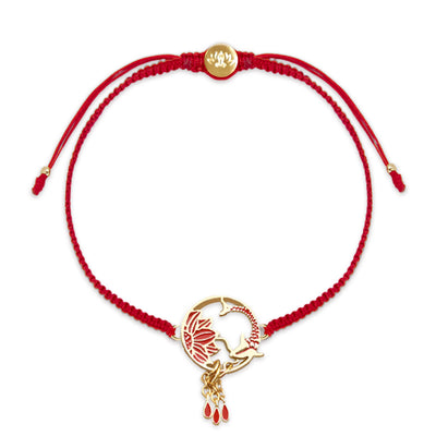 Buddha Stones Tibetan Handmade Lotus Koi Fish Lucky Red String Bracelet Bracelet BS main