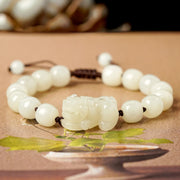 Buddha Stones Natural Hetian White Jade PiXiu Wealth String Bracelet Bracelet BS White Jade Pixiu Women