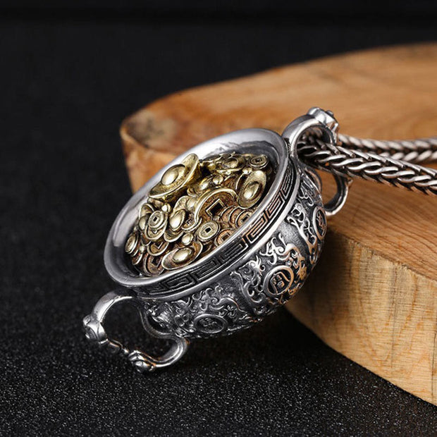 Buddha Stones Treasure Bowl Copper Coin Ingots Wealth Necklace Pendant Necklaces & Pendants BS 1
