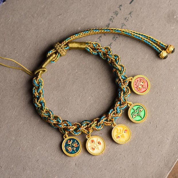 Buddha Stones Tibetan Five God Of Wealth Luck Handcrafted Braid String Bracelet
