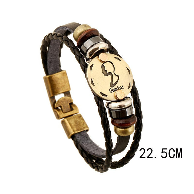 12 Constellations of the Zodiac Hematite Leather Charm Bracelet (Extra 30% Off | USE CODE: FS30) Bracelet BS 12