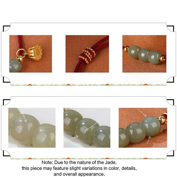 Buddha Stones Handmade Hetian Jade Bead Lotus Pod Prosperity Luck Braided Bracelet Bracelet BS 8