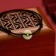 Buddha Stones 999 Gold Bead Round Peace Buckle Hetian Jade Luck Abundance Braided Bracelet Anklet Bracelet BS 5