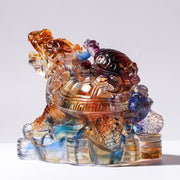 Buddha Stones Feng Shui Dragon Turtles Handmade Liuli Crystal Art Piece Protection Home Office Decoration