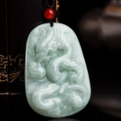 Buddha Stones Chinese Zodiac Flying Dragon Jade Protection Necklace String Pendant Necklaces & Pendants BS Jade