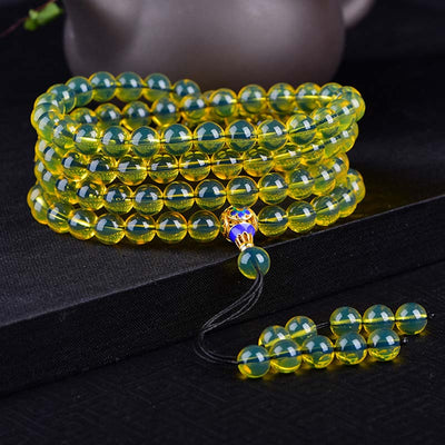 Buddha Stones 108 Beads Blue Amber Blessing Bracelet Mala Mala Bracelet BS 8mm*108&Cloisonne