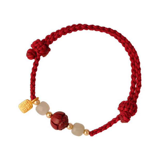 Buddha Stones Cinnabar Jade Lotus Calm Red String Weave Bracelet Bracelet BS 6