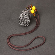 Buddha Stones Black Obsidian Tiger Eye Dragon Phoenix Protection Beaded Necklace Pendant Necklaces & Pendants BS Obsidian&Tiger Eye Bead String