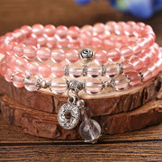Buddha Stones Pink Crystal Charm Healing Bracelet