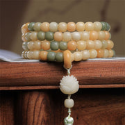Buddha Stones 108 Mala Beads Gradient Bodhi Seed Lotus Tassel Peace Bracelet