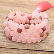 Buddha Stones 108 Mala Beads Pink Crystal Love Tassel Bracelet Mala Bracelet BS 9