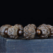 Buddha Stones Ebony Wood Eighteen Arhats Lotus Dragon Engraved Balance Bracelet Bracelet BS 4