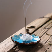 Buddha Stones Lotus Pattern Healing Ceramic Incense Burner Decoration Incense Burner BS Lotus Blue