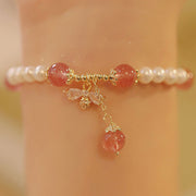 Buddha Stones Natural Pearl Strawberry Quartz Healing Cute Honey Bee Charm Bracelet Bracelet BS 6