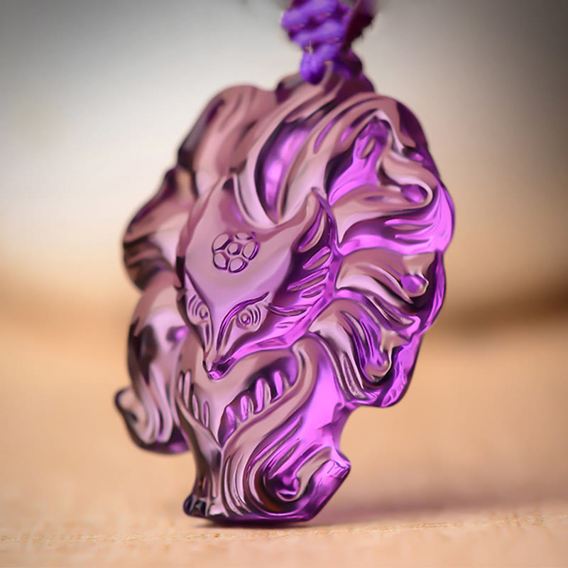 Buddha Stones Natural Amethyst White Crystal Citrine Nine Tailed