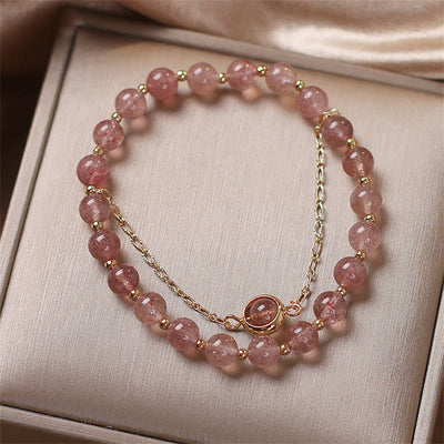 Buddha Stones Strawberry Quartz Amethyst Bead Healing Positive Bracelet