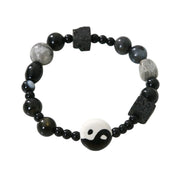 Buddha Stones Black Onyx Picasso Jasper Bead Yin Yang Fortune Protection Bracelet Bracelet BS 16