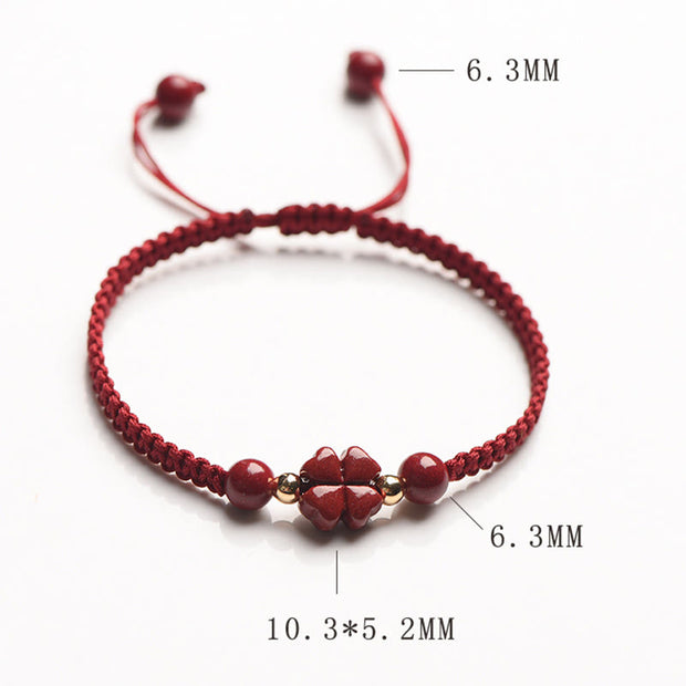 Buddha Stones Four Leaf Clover Five-petal Flower Cinnabar Blessing Red String Bracelet Bracelet BS 10