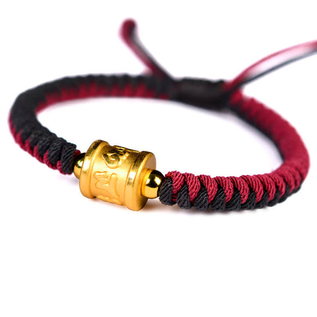 Buddha Stones 999 Sterling Silver Om Mani Padme Hum Protection Luck String Bracelet Bracelet BS Red&Black(Bracelet Size 16-24cm)