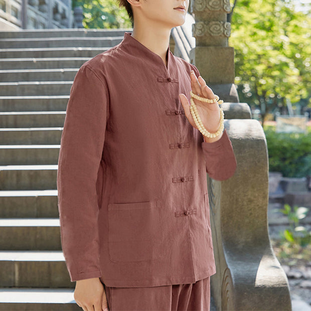 Buddha Stones Spiritual Zen Practice Yoga Meditation Prayer Clothing Cotton Linen Men's Set Clothes BS Brown 6XL