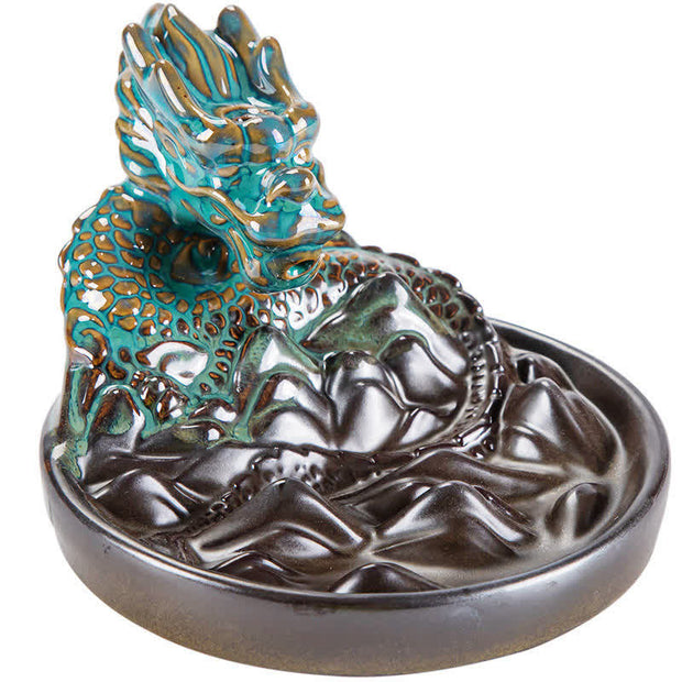 Buddha Stones Dragon Pattern Ceramic Backflow Smoke Fountain Incense Burner Decoration