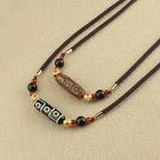Buddha Stones Tibetan Nine-Eye Dzi Bead Protection Blessings String Necklace Pendant