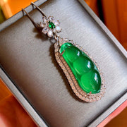 Buddha Stones Fortune Bean Cyan Jade Luck Necklace Pendant Necklaces & Pendants BS Cyan Jade(Success♥Healing)