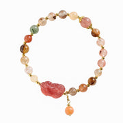 Buddha Stones Natural Rutilated Quartz Strawberry Quartz PiXiu Wealth Bracelet Bracelet BS 8