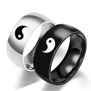 Buddha Stones Yin Yang Balance Titanium Steel Couple Ring Rings BS 3