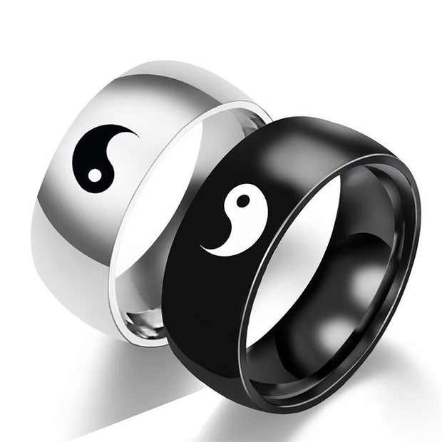 Yin Yang Balance Titanium Steel Couple Ring (Extra 40% Off | USE CODE: FS40) Rings BS 3